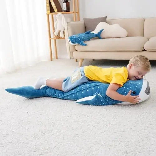 Mukouxun 39 Inch Whale Shark Stuffed Animal – Giant Plush Shark Pillow Toy, Realistic Big Whale Shark Plushie for Kids and Ocean Lovers, Large Cuddly Gift - 4