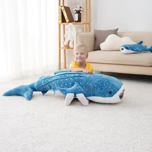 Mukouxun 39 Inch Whale Shark Stuffed Animal – Giant Plush Shark Pillow Toy, Realistic Big Whale Shark Plushie for Kids and Ocean Lovers, Large Cuddly Gift - 5