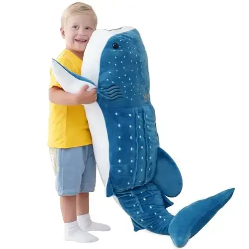 Mukouxun 39 Inch Whale Shark Stuffed Animal – Giant Plush Shark Pillow Toy, Realistic Big Whale Shark Plushie for Kids and Ocean Lovers, Large Cuddly Gift - 1