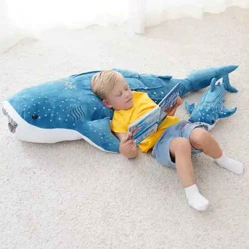 Mukouxun 39 Inch Whale Shark Stuffed Animal – Giant Plush Shark Pillow Toy, Realistic Big Whale Shark Plushie for Kids and Ocean Lovers, Large Cuddly Gift - MUKOUXUN (1)