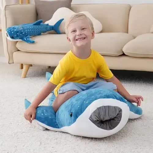 Mukouxun 39 Inch Whale Shark Stuffed Animal – Giant Plush Shark Pillow Toy, Realistic Big Whale Shark Plushie for Kids and Ocean Lovers, Large Cuddly Gift - 3