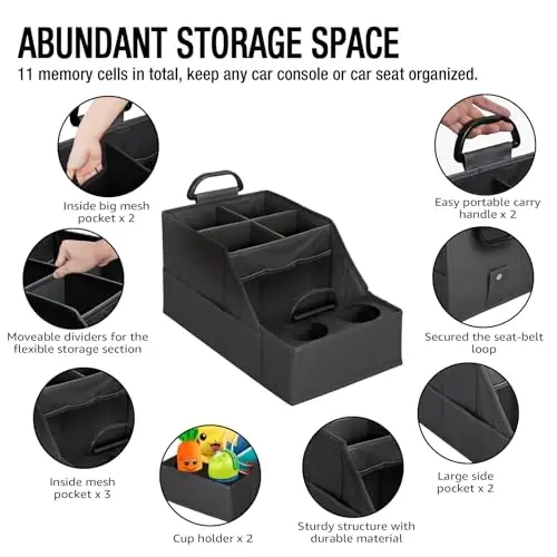 MULISOFT Car Seat Organizer- Backseat Car Organizer with 12 Storages Compartments and 2 Cup Holders, Organizers and Storage, Front Seat for Travel Kids,Black - 3