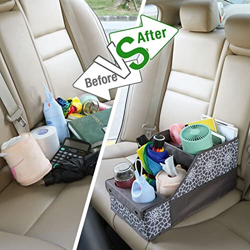 MULISOFT Car Seat Organizer - Backseat with 11 Compartments, 2 Cup Holders, and 2 Oversized Side Pockets for Travel and Storage - 4
