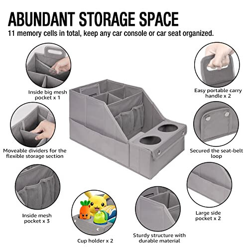 MULISOFT Car Seat Organizer - Backseat Organizer with 11 Storage Compartments and 2 Cup Holders for Travel, Kids - 3