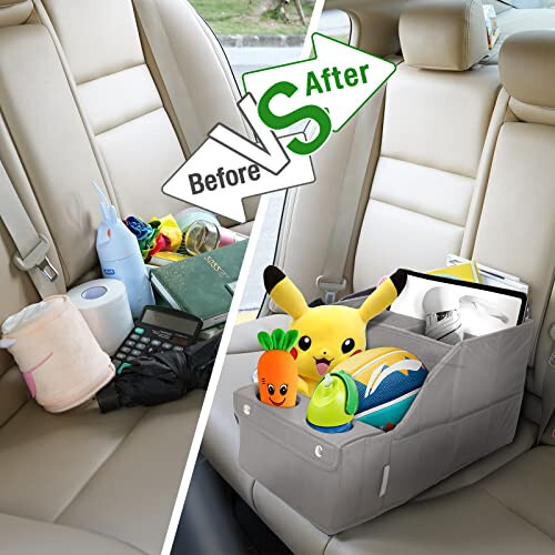 MULISOFT Car Seat Organizer - Backseat Organizer with 11 Storage Compartments and 2 Cup Holders for Travel, Kids - 4
