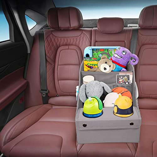 MULISOFT Car Seat Organizer - Backseat Organizer with 11 Storage Compartments and 2 Cup Holders for Travel, Kids - 6