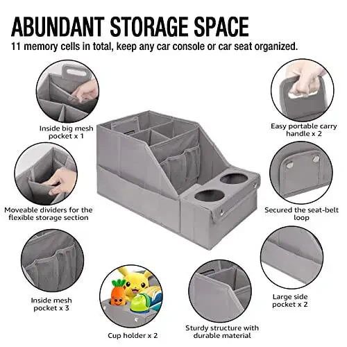 MULISOFT Car Seat Organizer - Backseat Organizer with 11 Storage Compartments and 2 Cup Holders for Travel, Kids - 3