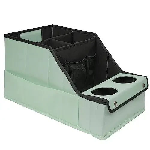 MULISOFT Avtomobil O'rindiq Organizator - 11 saqlash bo'limi va 2 stakan ushlagichiga ega orqa o'rindiq avtomobil organizatori, yashil - 1