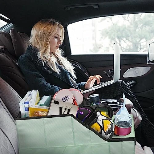 MULISOFT Avtomobil O'rindiq Organizator - 11 saqlash bo'limi va 2 stakan ushlagichiga ega orqa o'rindiq avtomobil organizatori, yashil - MULISOFT (1)