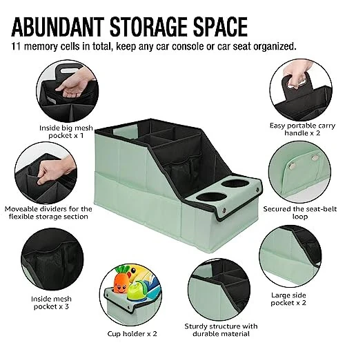 MULISOFT Avtomobil O'rindiq Organizator - 11 saqlash bo'limi va 2 stakan ushlagichiga ega orqa o'rindiq avtomobil organizatori, yashil - 3