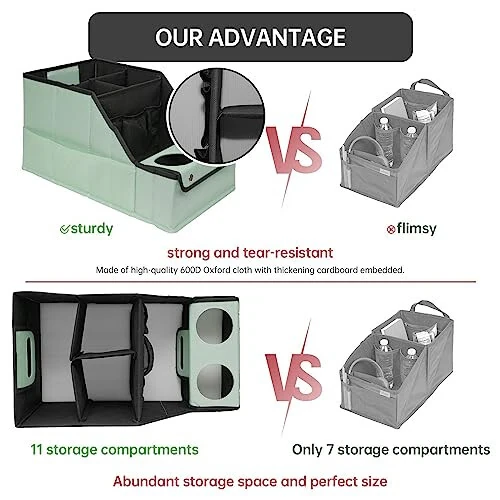 MULISOFT Avtomobil O'rindiq Organizator - 11 saqlash bo'limi va 2 stakan ushlagichiga ega orqa o'rindiq avtomobil organizatori, yashil - 4