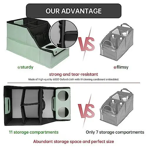 MULISOFT Avtomobil O'rindiq Organizator - 11 saqlash bo'limi va 2 stakan ushlagichiga ega orqa o'rindiq avtomobil organizatori, yashil - 4