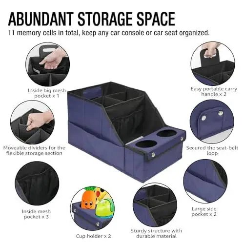 MULISOFT Avtomobil O'rindiq Organizatori, Orqa O'rindiq Avtomobil Organizatori 11 Saqlash Bo'linmalari va 2 Stakan Ustiviga Qo'yiladigan joylar bilan, Ko'k - 3