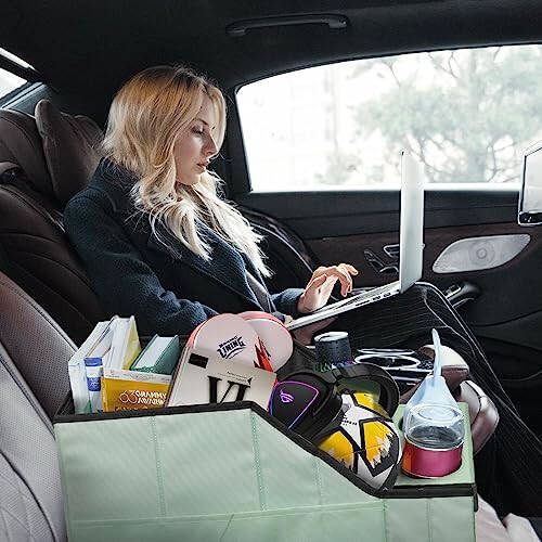 MULISOFT Car Seat Organizer - Backseat Car Organizer with 11 Storages Compartments and 2 Cup Holders, Green - 2
