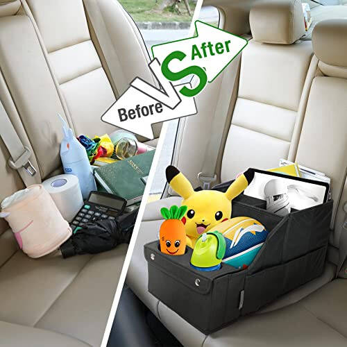 MULISOFT Car Seat Organizer- Backseat Car Organizer with 11 Storages Compartments and 2 Cup Holders, Organizers and Storage, Front Seat for Travel Kids,Black - 5