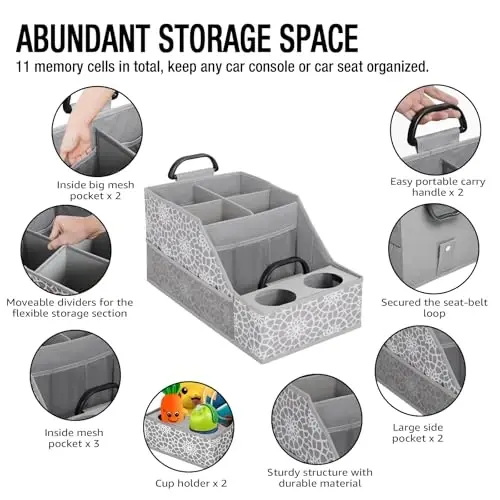 MULISOFT Car Seat Organizer- Backseat Car Organizer with 12 Storages Compartments and 2 Cup Holders, Organizers and Storage, Front Seat for Travel Kids,Gray - 3