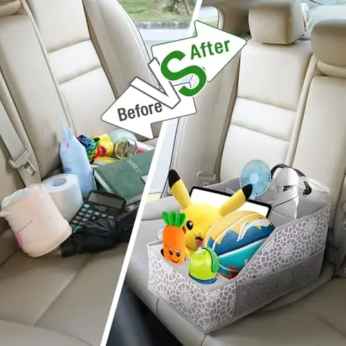 MULISOFT Car Seat Organizer- Backseat Car Organizer with 12 Storages Compartments and 2 Cup Holders, Organizers and Storage, Front Seat for Travel Kids,Gray - 5
