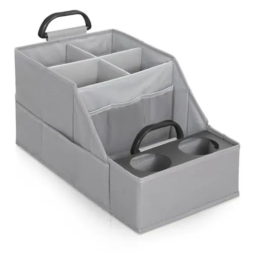 MULISOFT Car Seat Organizer- Backseat Car Organizer with 12 Storages Compartments and 2 Cup Holders, Organizers and Storage, Front Seat for Travel Kids,Pure Gray 
