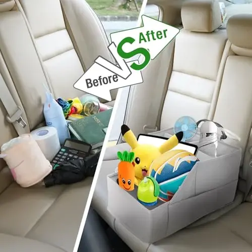 MULISOFT Car Seat Organizer- Backseat Car Organizer with 12 Storages Compartments and 2 Cup Holders, Organizers and Storage, Front Seat for Travel Kids,Pure Gray - 5