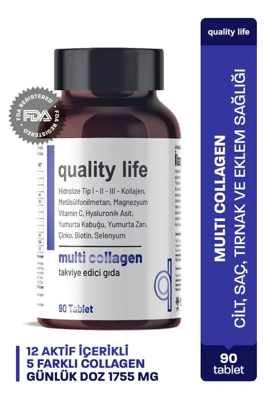 Multi Collagen 90 Tablets - Type 1-2-3-5-10 Collagen MSM Magnesium Vitamin C Eggshell Membrane Zinc - QUALITY LIFE