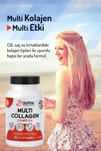 Multi Collagen Complex 60 Tablets - 5 Types of Collagen Blend + Hyaluronic Acid & Vitamin C - 6