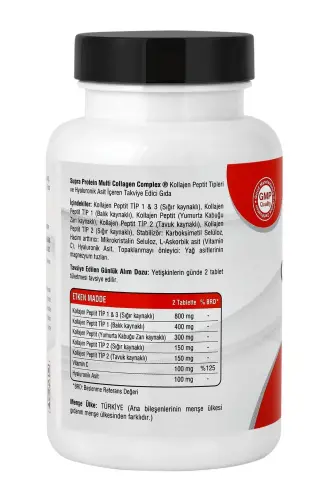 Multi Collagen Complex 60 Tablets - 5 Types of Collagen Blend + Hyaluronic Acid & Vitamin C - 9