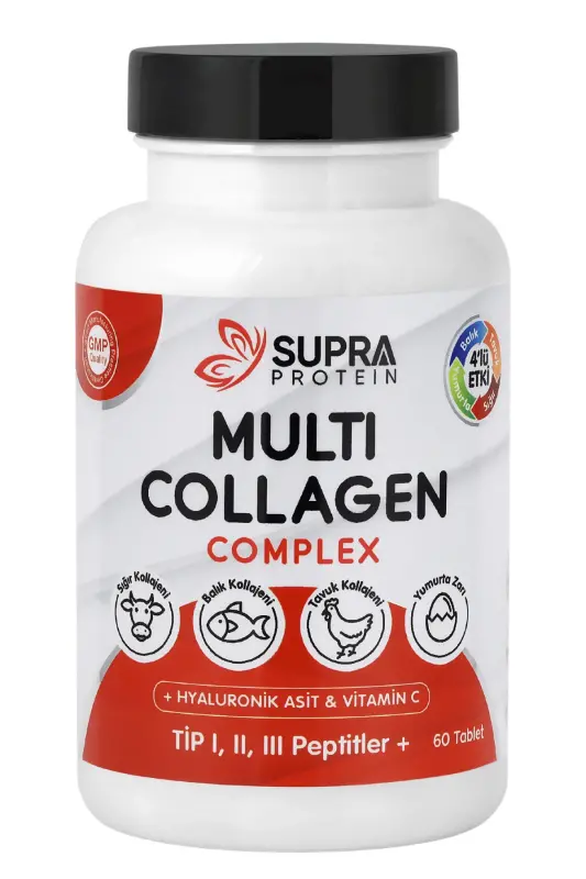 Multi Collagen Complex 60 Tablets - 5 Types of Collagen Blend + Hyaluronic Acid & Vitamin C - SUPRA PROTEIN