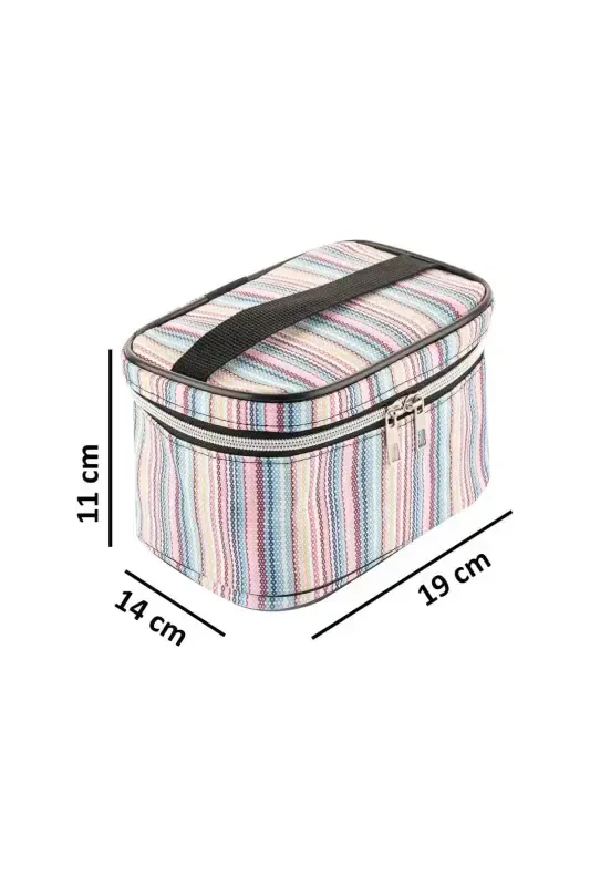 Multi-Functional 3-Piece Makeup Bag And 1 Piece Sponge Set-Striped Pattern - 2