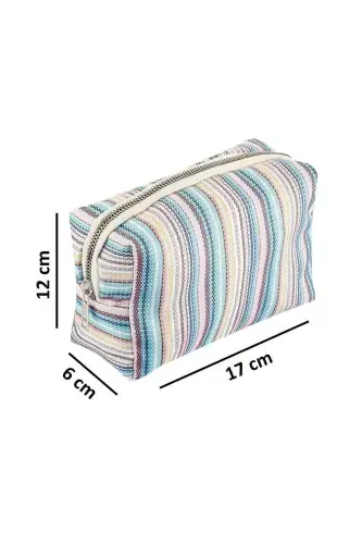 Multi-Functional 3-Piece Makeup Bag And 1 Piece Sponge Set-Striped Pattern - 4