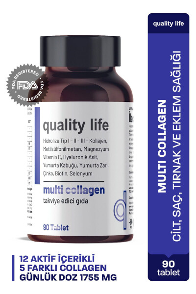 Multi Kolajen 90 Tablet - Tip 1-2-3-5-10 Kolajen MSM Magnezyum C Vitamini Yumurta Kabuğu Zarı Çinko - 1