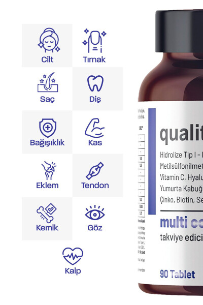 Multi Kolajen 90 Tablet - Tip 1-2-3-5-10 Kolajen MSM Magnezyum C Vitamini Yumurta Kabuğu Zarı Çinko - 4