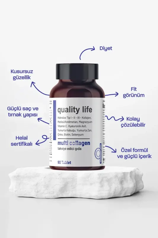 Multi Kolajen 90 Tablet - Tip 1-2-3-5-10 Kolajen MSM Magnezyum C Vitamini Yumurta Kabuğu Zarı Çinko - 3