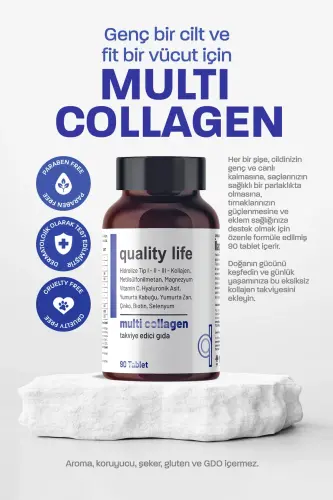 Multi Collagen 90 Tablet - Tip 1-2-3-5-10 Kolajen MSM Magnezyum Collegen Peptidies Colagen Çinko - QUALITY LIFE (1)