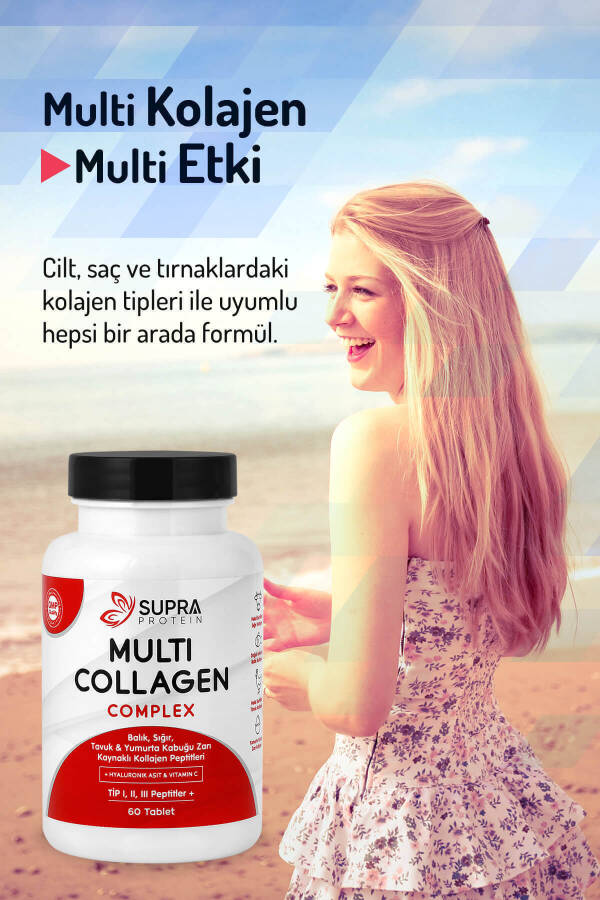 Multi Kollagen Kompleksi 60 Tablet - 5 Xil Kollagen Aralashmasi + Gialuronik Kislota & S vitamini - 11