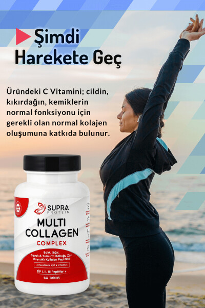 Multi Kollagen Kompleksi 60 Tablet - 5 Xil Kollagen Aralashmasi + Gialuronik Kislota & S vitamini - 12