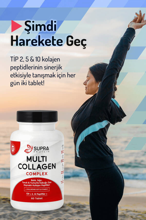 Multi Kollagen Kompleksi 60 Tablet - 5 Xil Kollagen Aralashmasi + Gialuronik Kislota & S vitamini - 20