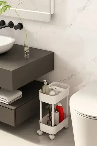 Multi-Purpose 2 Tier Bathroom Organizer Storage Cabinet Under Counter Wheeled Organizer - ARNİLLO (1)