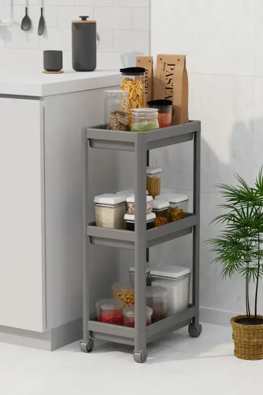 Multi-Purpose 3-Tier Rolling Bathroom Shelf Unit Di - 4