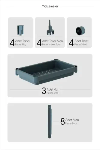 Multi-Purpose 3-Tier Rolling Bathroom Shelf Unit Di - 5