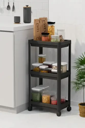 Multi-Purpose 3-Tier Rolling Bathroom Shelf Unit Organizer-Black - 3