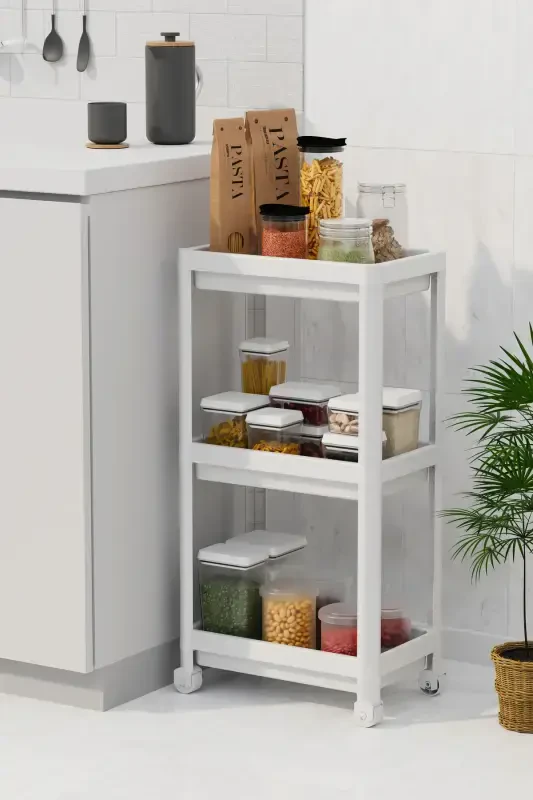 Multi-Purpose 3-Tier Rolling Bathroom Shelf Unit Organizer-White - 3