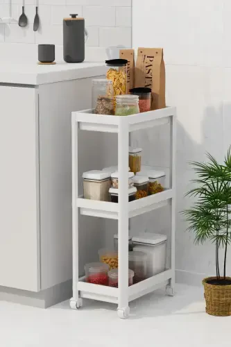 Multi-Purpose 3-Tier Rolling Bathroom Shelf Unit Organizer-White - 4
