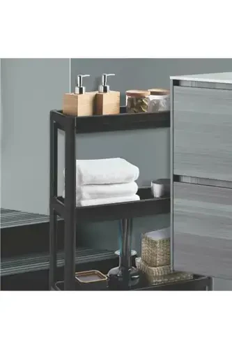 Multi-Purpose 3 Tier Rolling Black Shelf Plastic Rack Kitchen Bathroom Shelf - 1