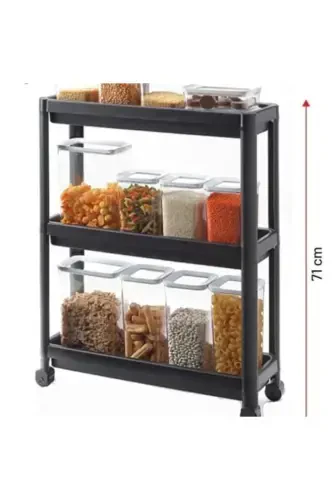 Multi-Purpose 3 Tier Rolling Black Shelf Plastic Rack Kitchen Bathroom Shelf - LARINHOME (1)