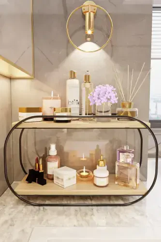 Multi-Purpose Bathroom Organizer Oval Shelf Wooden Desktop Bath Kitchen Shelf Jewelry And Makeup Organizer - 1