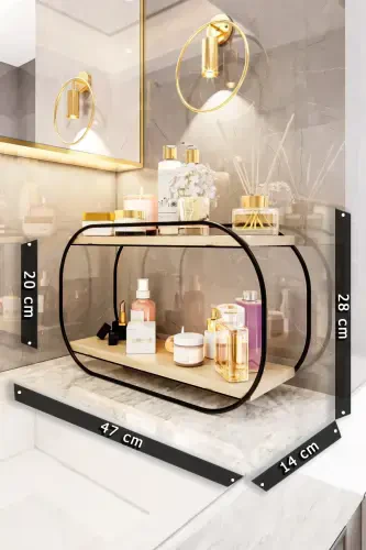 Multi-Purpose Bathroom Organizer Oval Shelf Wooden Desktop Bath Kitchen Shelf Jewelry And Makeup Organizer - 3