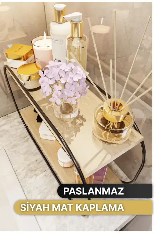 Multi-Purpose Bathroom Organizer Oval Shelf Wooden Desktop Bath Kitchen Shelf Jewelry And Makeup Organizer - 5