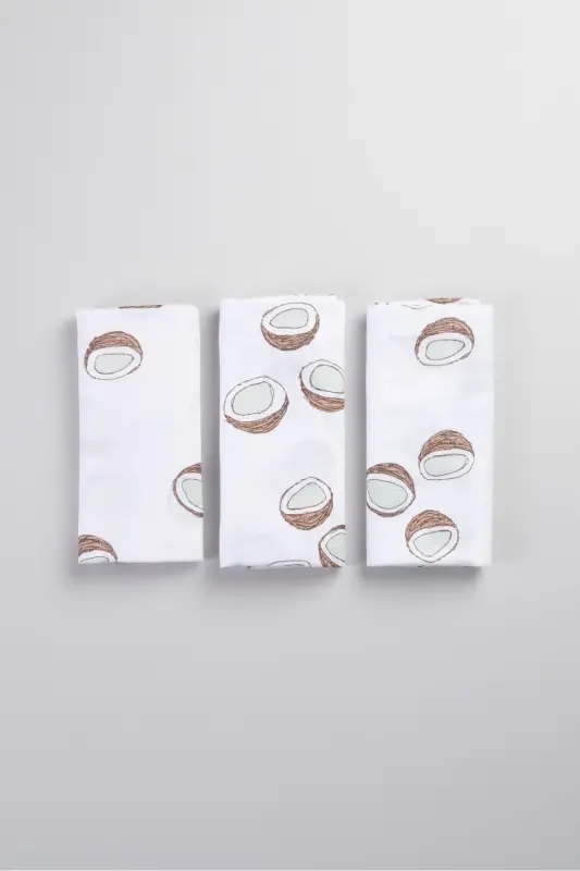 Multi-Purpose Muslin Cover & Blanket 3-Piece Set 100% Cotton Oeko-tex Certified 80 x 80 Cm ( Coconut ) - Coconut - 2