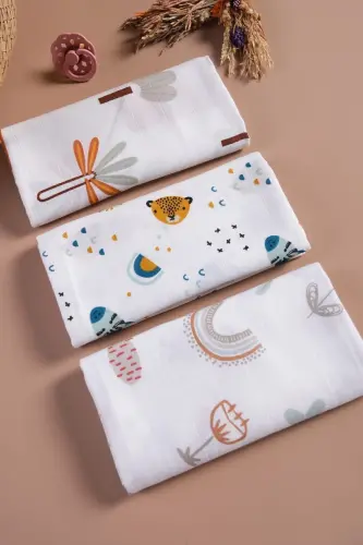 Multi-Purpose Muslin Swaddle & Blanket 3-Piece Set 100% Cotton Oeko-Tex Certified 80x80 Cm - 3