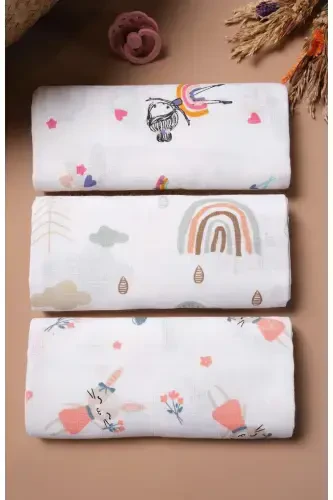 Multi-Purpose Muslin Swaddle & Blanket 3-Piece Set 100% Cotton Oeko-Tex Certified 80x80 Cm-Brown - 1